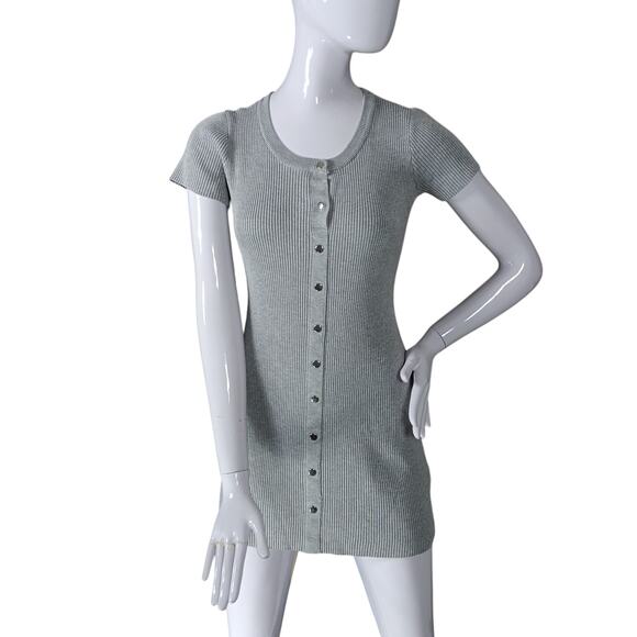 No Boundaries Ribbed Mini Dress Size Small Gray Snap Button Down Short Sleeve - Picture 3 of 12